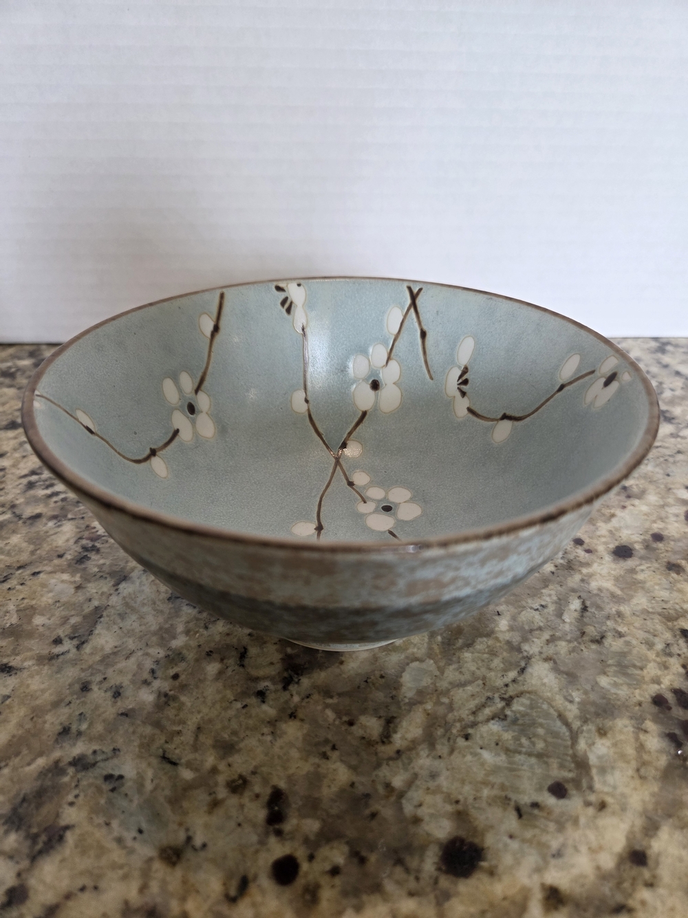 Japanese Kotobuki Bowl Early Spring Blossoms Blue Pottery Rice Noodle Matcha Vtg